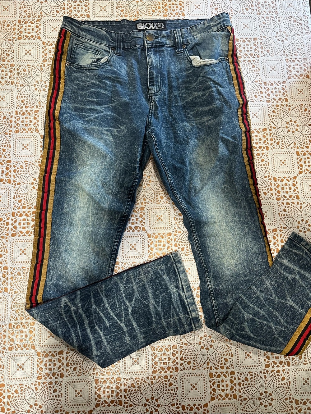 BKX by Ricky Singh Men’s 36x34 Acid Wash Side Stripe Jeans